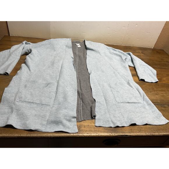 J Jill Reversible Blue/Gray Long Open Front Cardigan Sweater Size XL - Picture 5 of 12